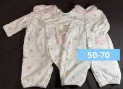 花柄 ウサギ 刺繍ロンパース 双子用 ツインコーデ 2枚セット