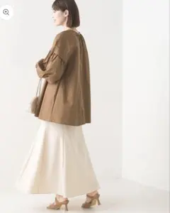 【OMNES Supremo】タイプライター袖ボリュームシャツブラウス ブラウン