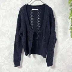 【ドゥクラッセ】カーディガン/透かし編み/コットン混/S/ネイビー/長袖