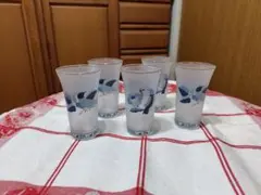 花井幸子　ガラス製コップ 5個セット 鳥花模様