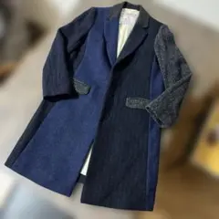 【古着】Harris Tweed ダブルブレストコート ネイビー・グレー　Mのサムネイル