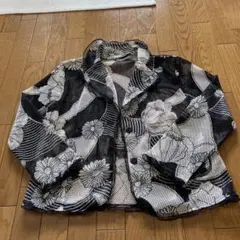 総柄デザインブルゾンアウターモヘアチェック柄レトロポップ青ブルー 