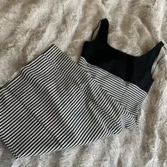 ストライプ ノースリーブ ひざ丈ワンピース