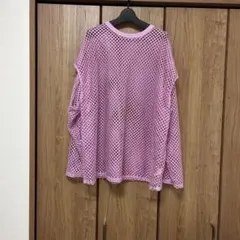 niko and … ニコアンド　オーバーサイズ　メッシュニット　ピンク箔
