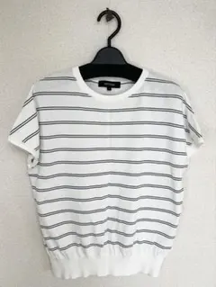 UNTITLED ホワイト ストライプ 半袖ニット M