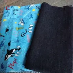 海洋生物デザイン生地とデニム生地セット