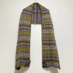 ⭐マフラー 幾何学模様 多色オリーブグリーン 毛混 レディース 秋冬 暖かい