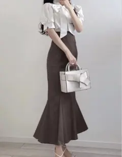 GRL ハイウエストマーメイドツイルスカート　モカ