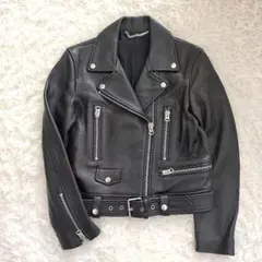 イタリア ソロフラ産 シープスキンꕤ羊革 レザージャケット ダブルライダース’黒