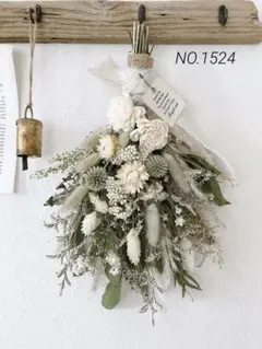 SALE❁⃘ドライフラワースワッグ❁⃘ナチュラル green×White【33㎝】