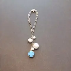 コットンパール、ビーズ付き金属チェーンストラップ