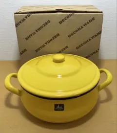 【未使用】デコラウェア ホーロー両手鍋 20cm CW-20 イエロー 箱付 未使用】デコラウェア ホーロー両手鍋 20cm CW-20 イエロー 箱付