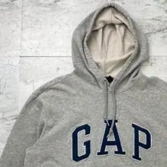GAP　パーカー　メンズ　L　プルオーバー　グレー　ビックロゴ　裏起毛　リブ袖