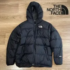 ノースフェイスダウンジャケットリバーシブルキッズ140ブラック黒ストライプ柄美品