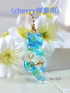 〈cherry☆様専用〉レジンチャーム　ねこ型　琉球ガラス入り