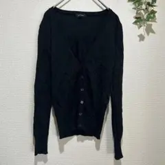 【グリーンマンション】ウール100% Vネックカーディガン ブラック M