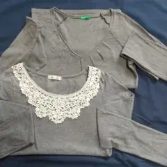 earth 、ベネトン、グレー 長袖 Tシャツ M、2枚目セット