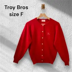 Troy Bros カーディガン　長袖　金ボタン　ワンポイント　レトロ　赤