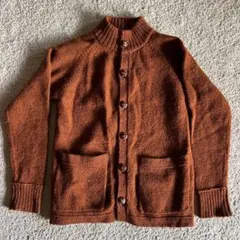 くすみオレンジ色　ボタン付きニットカーディガン　レア　古着女子