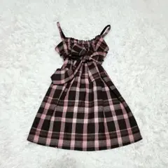 00s LIZLISA ピンクブラウンチェック リボン付き ワンピース 旧タグ