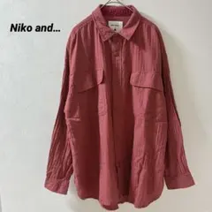 ニコアンド　赤　シャツ 前面ポケット　長袖　オーバーサイズ　サイズ3 ユニセ