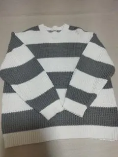 GU ホワイト・グレー ストライプ ニット XL