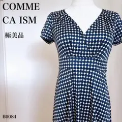 コムサイズム ドット柄ワンピース M ブラック 半袖 Vネック 春夏