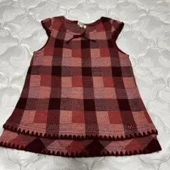 赤系チェック柄ノースリーブワンピース　赤系チェック柄スカート