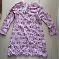 新品メゾピアノ リボン柄 長袖ワンピース140