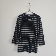 値下げ GU　Mサイズ 黒白ストライプ七分袖Tシャツ