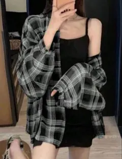 SHEIN チェックオーバーサイズシャツ 韓国 Sサイズ チェック
