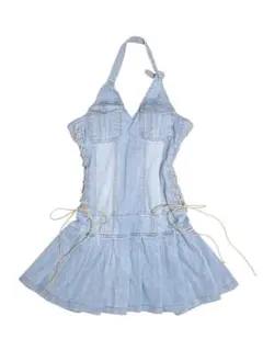Y2K 平成ギャル　サイドレースアップ　デニム　ミニワンピ　プリーツ