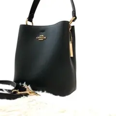 h*読様 美品★2way コーチ　スモール　タウン　 バケット　シボ革　ブラック