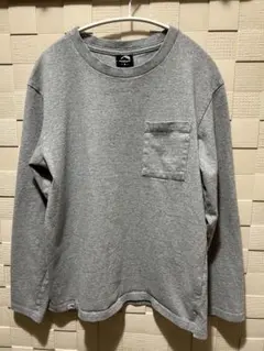 グレー 長袖 ロングTシャツ ポケット付き 厚手