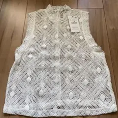 ZARA ノースリーブ レースデザイントップス