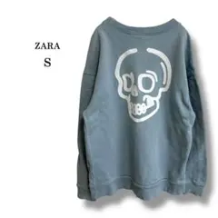 【ZARA】ザラ　メンズスウェット　背面スカル刺繍トレーナー　個性的　水色　Sのサムネイル