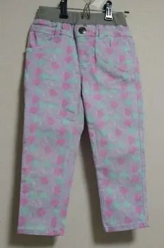 ハート模様デニム風ロングパンツ　キッズ長ズボン薄いピンク薄い紫