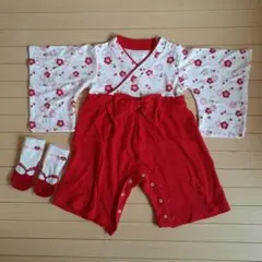 お食い初めに。 花柄ロンパース 70-80cm