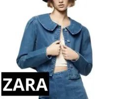 【一度のみ着用】ZARA 丸襟 クロップド デニムジャケット S パフスリーブのサムネイル