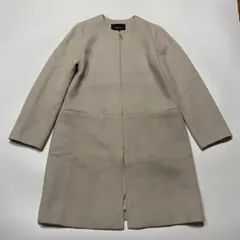 グリーンレーベルリラクシング ノーカラーコート ジップ ウール ベージュ 38