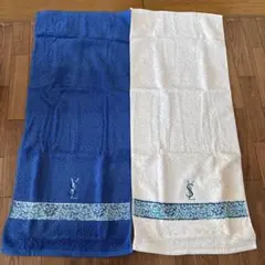 イヴ・サンローランYSLフェイスタオル青と白 2枚セットしみあり