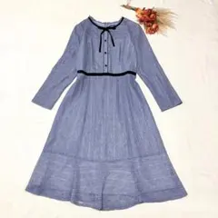 Feroux 総レースワンピース　リボン　ブルー系　Aライン【M相当】