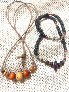 ヴィンテージ手作りビーズネパールネックレス エスニック角魚ロングステートメント