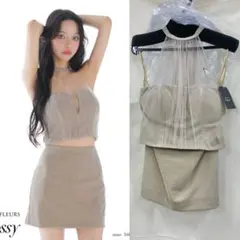 グレージュGL2897ローブドフルールグロッシーキャバドレス