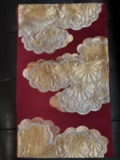 菊紋様 袋帯　赤地 金銀花柄 縁起柄　フォーマル　レディースオシャレ上品