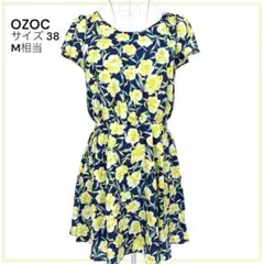OZOC 半袖花柄ワンピース 38 M ネイビー フレア 裏地付きのサムネイル