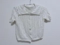 透かし編み　半袖カーディガン ホワイト　ガーリー　オフィス