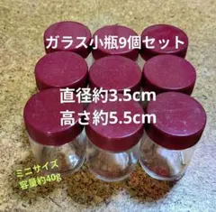 小型ガラス瓶 容量40g 9個セット 赤紫キャップ付き