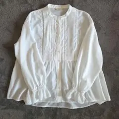 studio CLIPスタジオクリップ ピンタックブラウス 白 ナチュラル