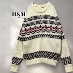 H&M　ニットセーター　M　フェアアイル柄　ベージュ　オーバーサイズのサムネイル